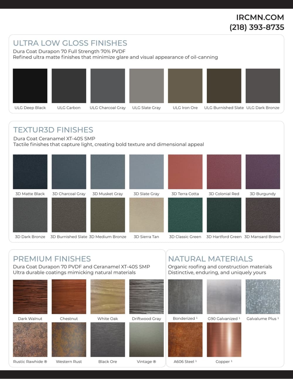 Dura Coat Durapon finishes display low gloss, textured, and premium options for diverse surfaces.